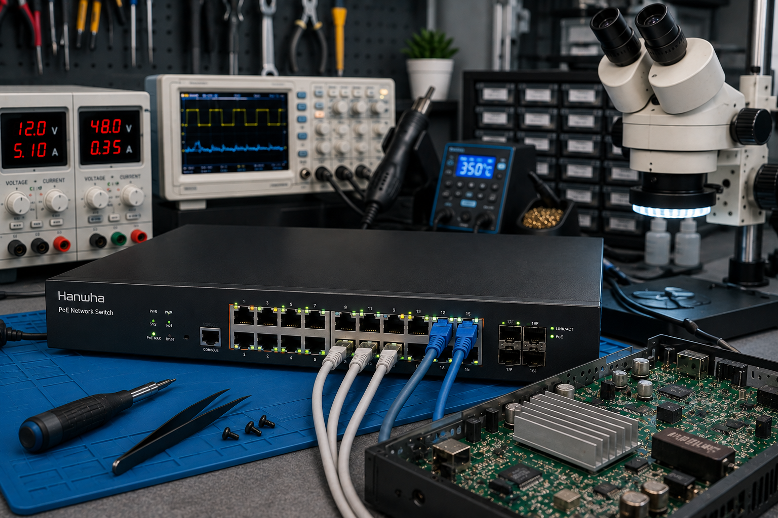 Hanwha PoE Network Switch tamiri ve teknik servis
